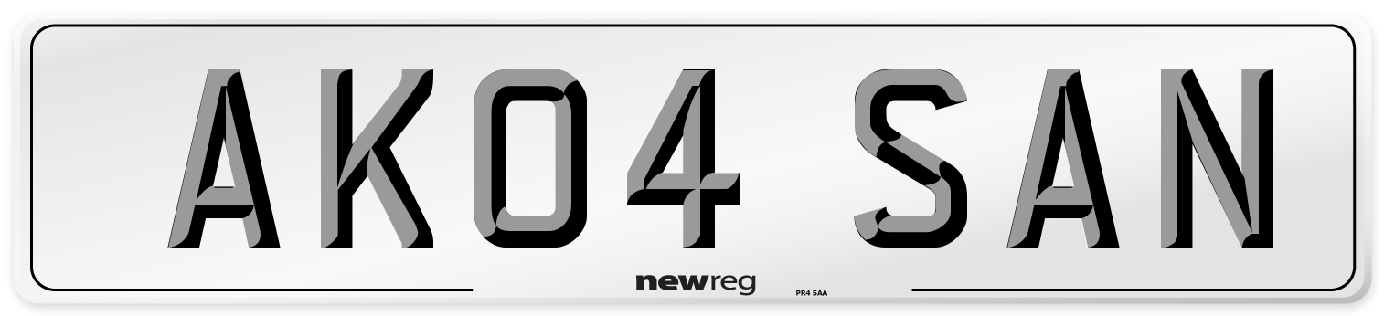 AK04 SAN Number Plate from New Reg